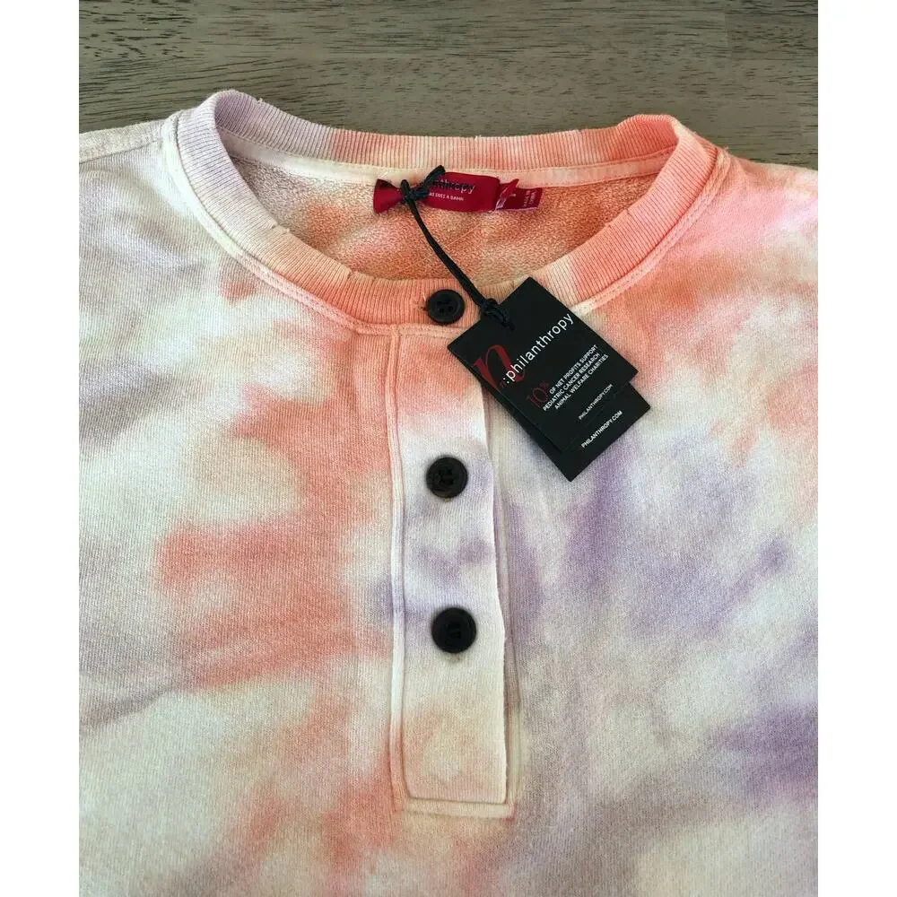 Free People N:PHILANTHROPY Front Button  Tie Dye Crop Sweatshirt Henley -M